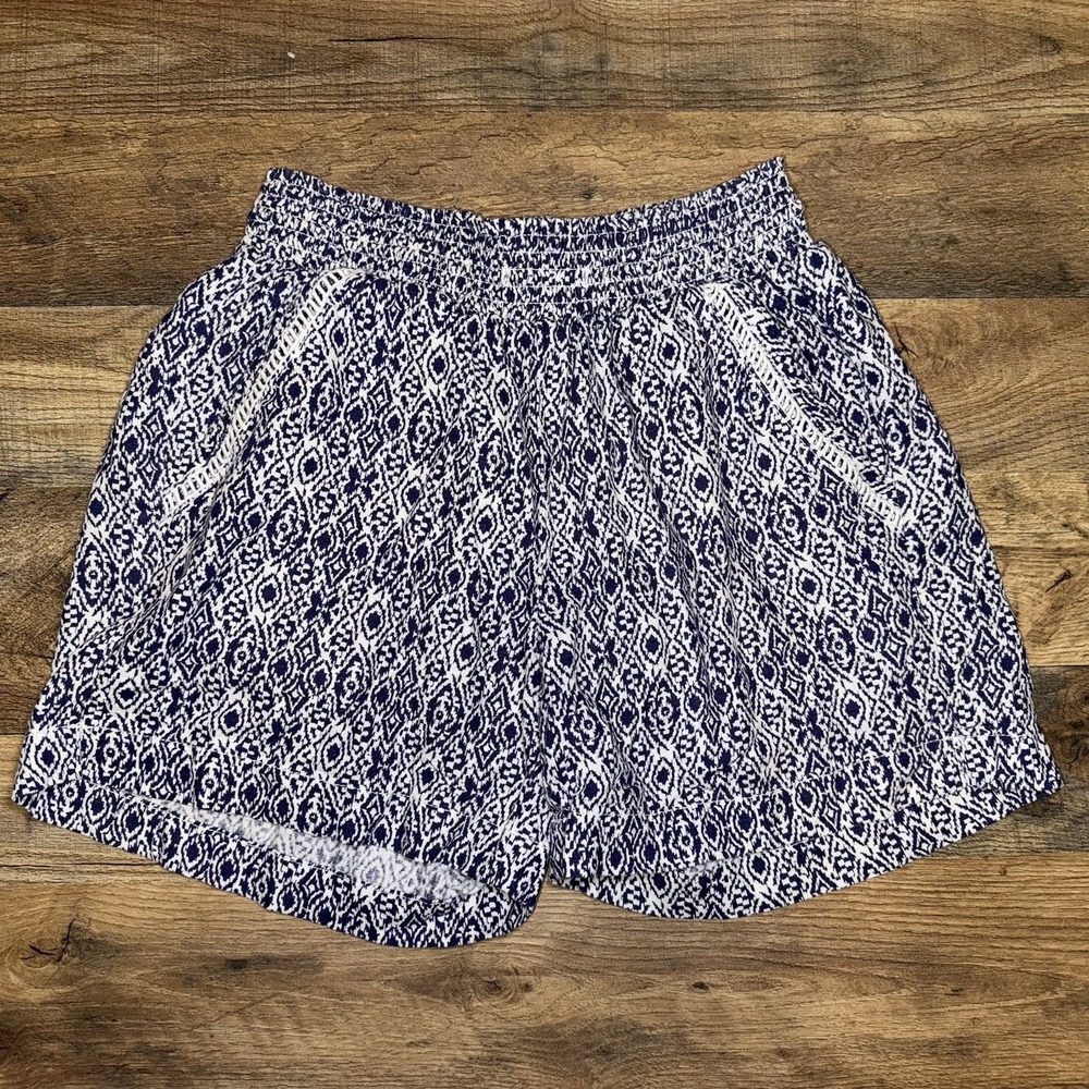 BRIGGS Blue White Print Lounge Linen Shorts Size Small Womens